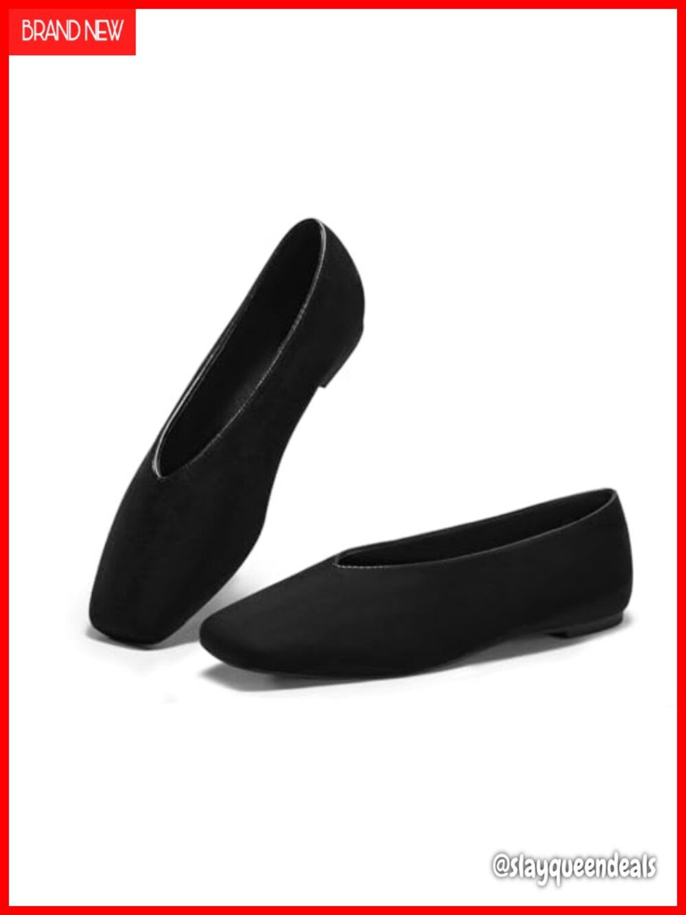 Coutgo Womens Ballet Flats Faux Leather Square Toe Slip On Comfort Dress Shoes